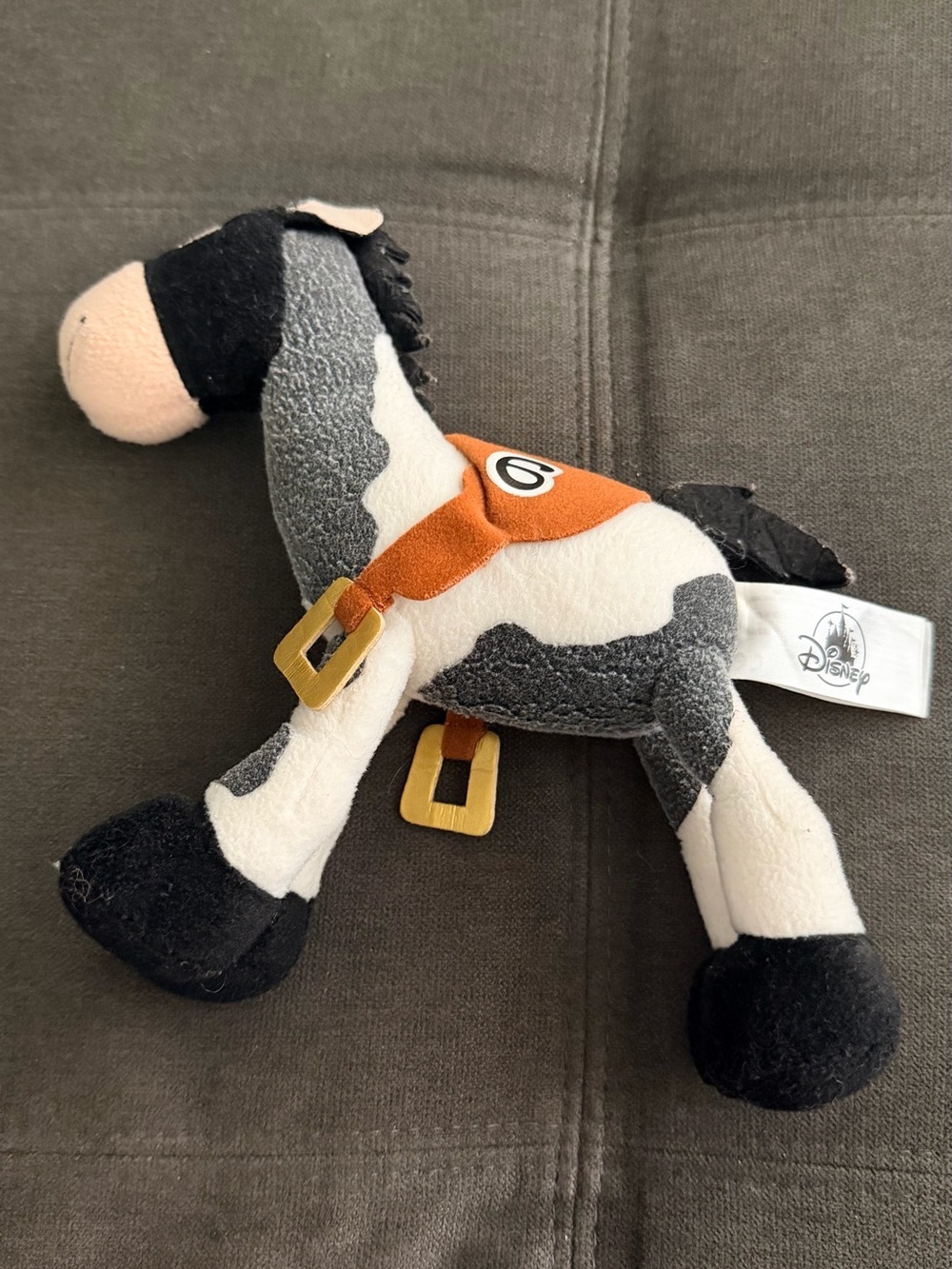 Disney Plush Horse — Black, White & Gray with Orange Saddle